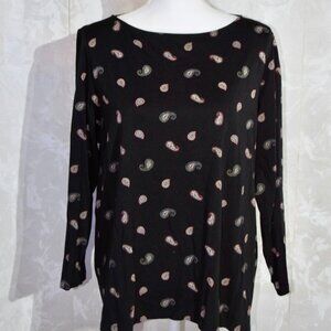 J. Jill Women's XL Black Paisley Print Long Sleeve Knit Blouse